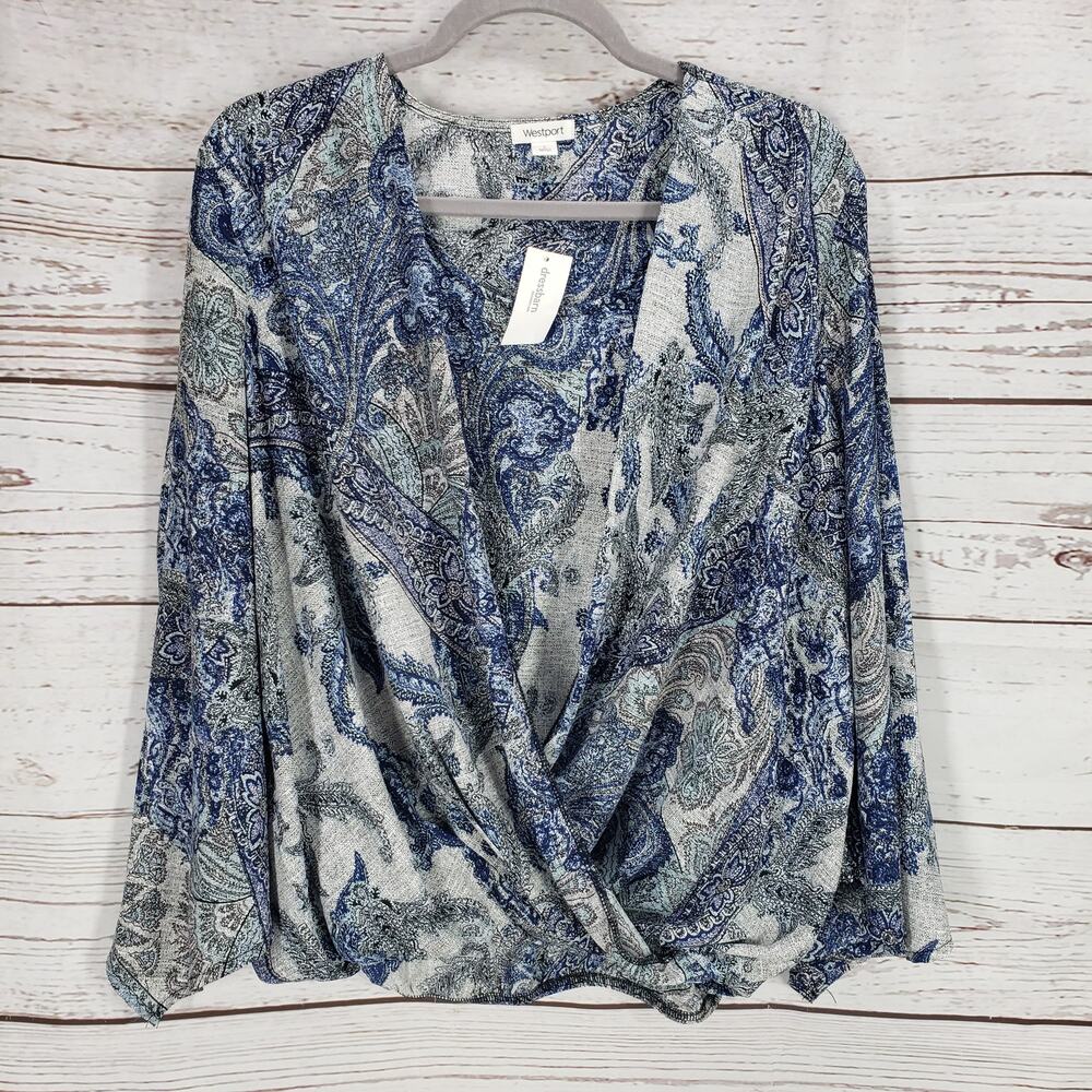 New Westport Women's Floral Paisley Bell Sleeve Top Size Large